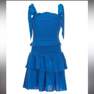 Vibrant Blue Smocked Top with Tie Straps